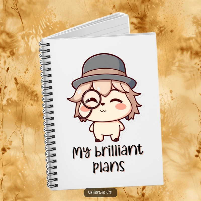 Funny notebook cover with a character in a bowler hat and monocle, giving a sophisticated wink, ready for notes.