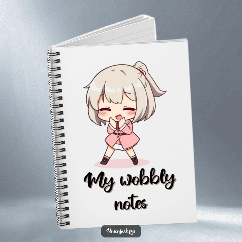 Funny notebook featuring a character comically tripping while attempting a posh curtsey, perfect for jotting down ideas with elegant mishap flair.