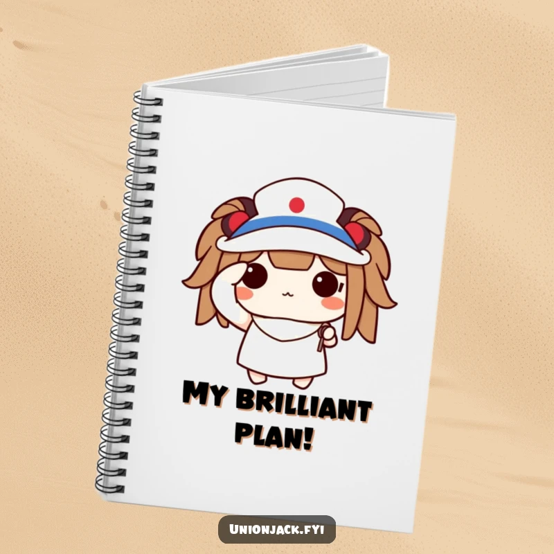 Funny notebook designed with a cute character saluting proudly, holding a tiny flag, ideal for patriotic notes.