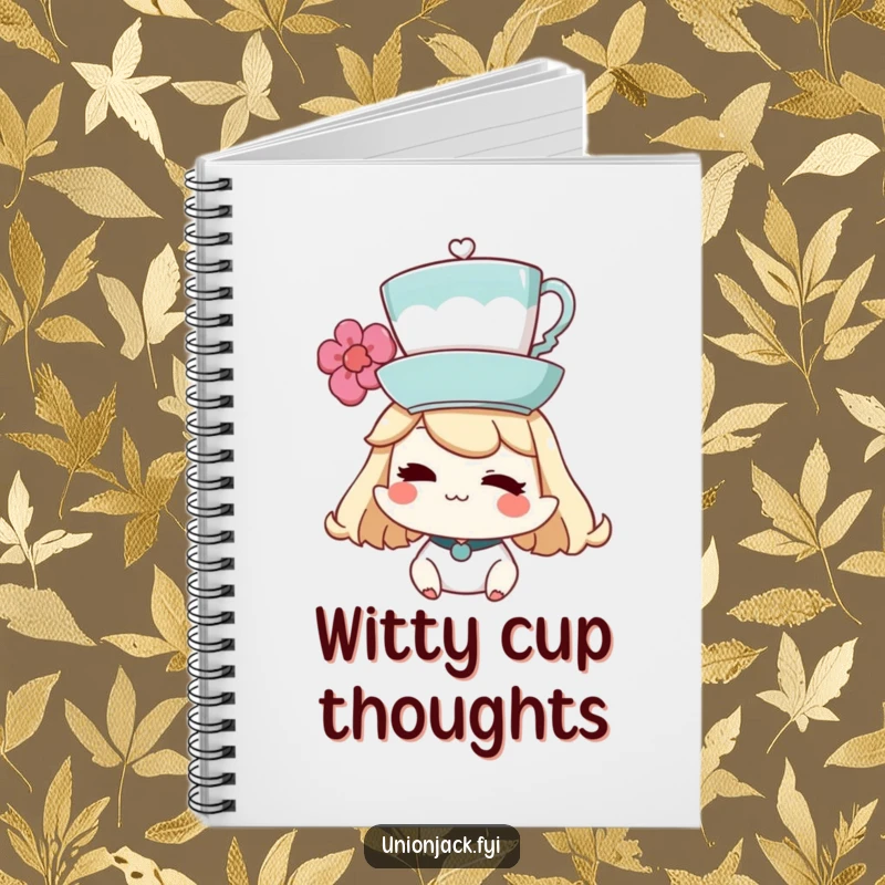 Funny Notebook: Character balancing a teacup on their head and winking, symbolizing balanced thoughts and creative ideas.