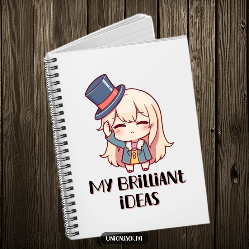 Funny notebook cover with a character comically adjusting a tiny top hat and winking, ideal for jotting down notes with a stylish, humorous theme.