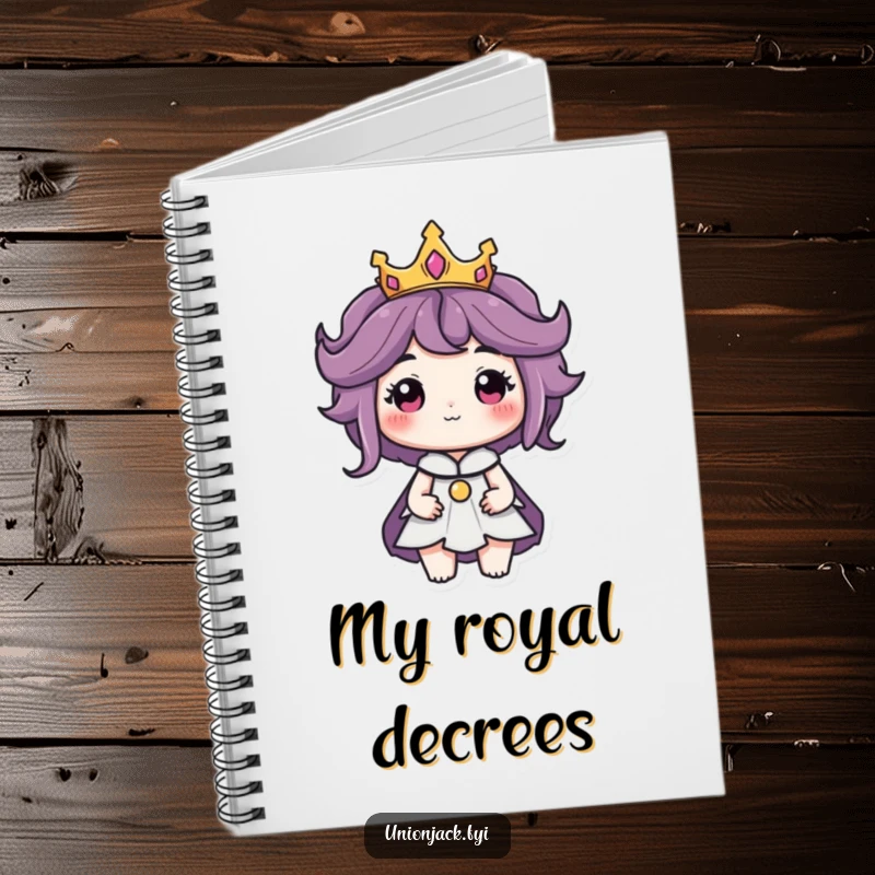 Funny notebook featuring a character wearing a tiny crown with a regal air, perfect for jotting down majestic ideas.