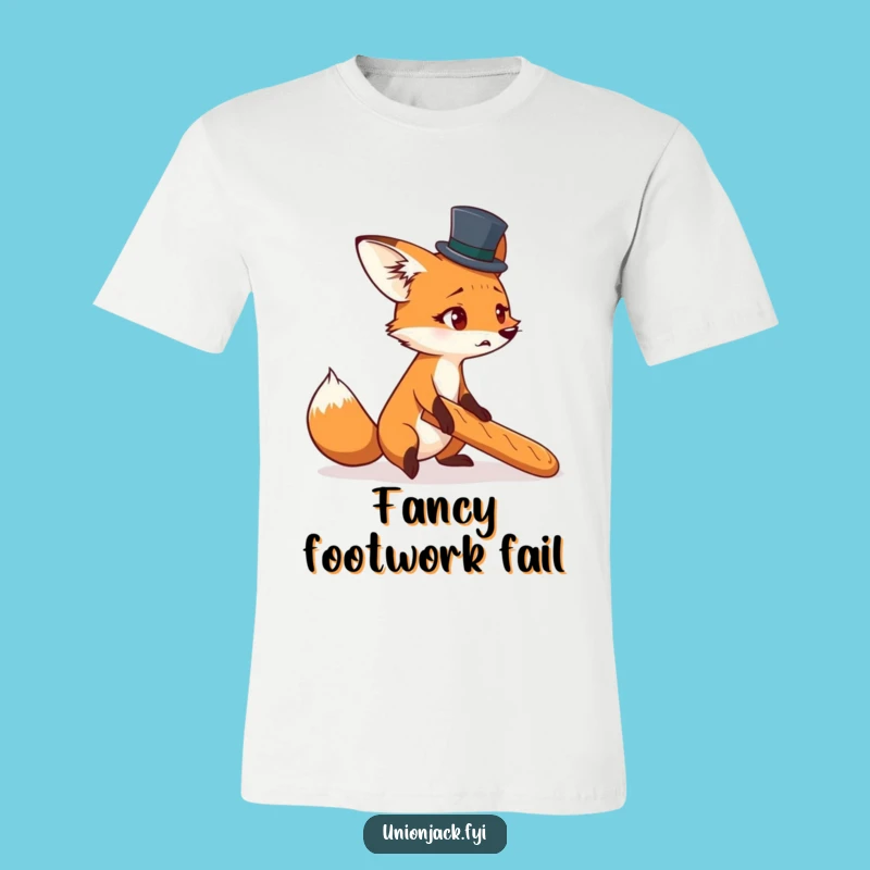 Funny Fox Top Hat Baguette T-Shirt: Comical French Animal Tee