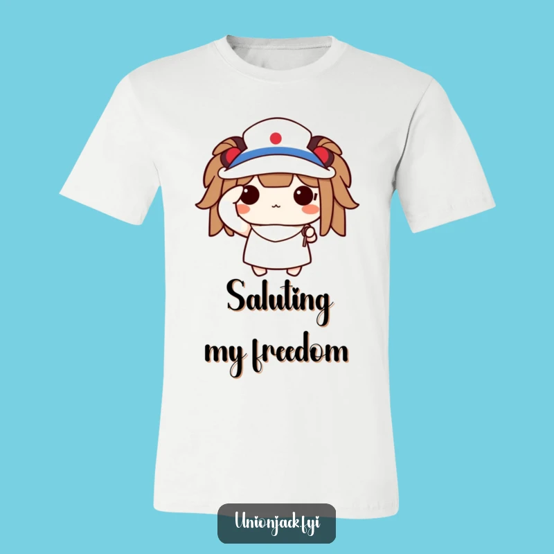 Funny Saluting Character T-Shirt: Proud Flag Tee for Patriotic Fun