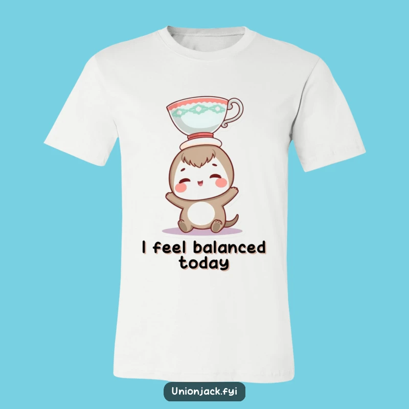 Funny Teacup Head Balance T-Shirt - Comedic Character Tee Gift Idea