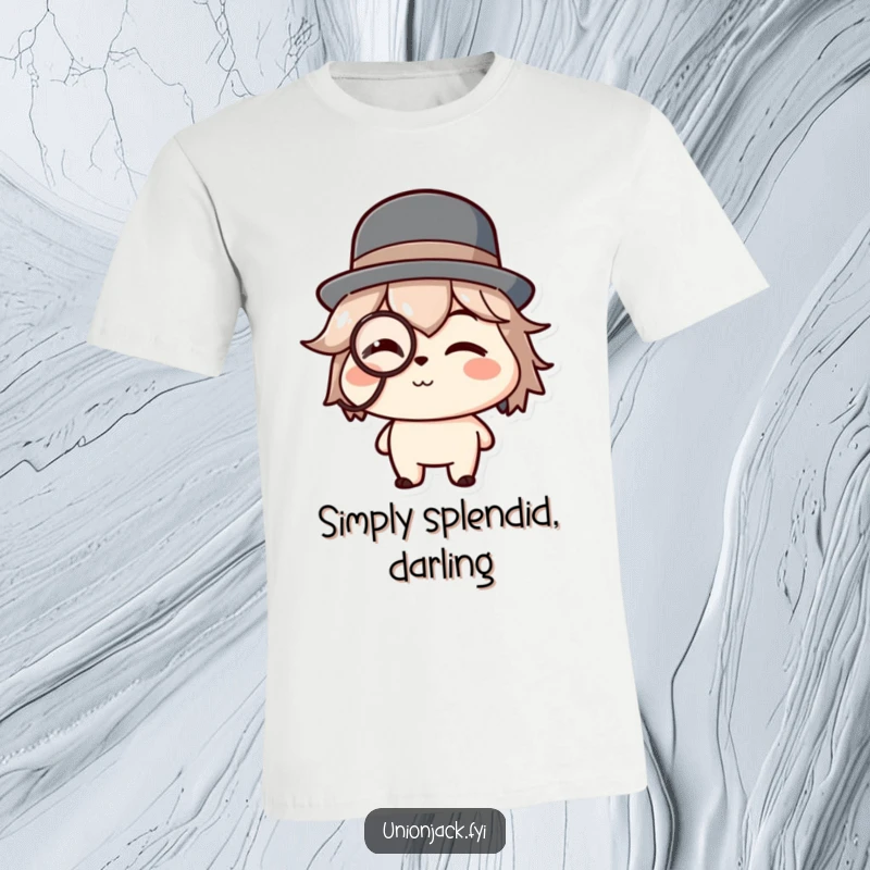 Funny t-shirt showcasing a character in a bowler hat and monocle, delivering a knowing, sophisticated wink.