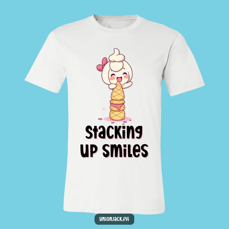 Funny Scone Tower T-Shirt: Giggling Character's Sweet Balance, Hilarious Foodie Gift!