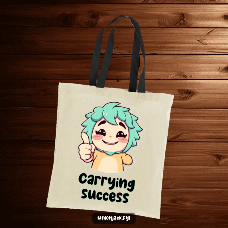Funny tote bag with a character giving an exaggerated thumbs up and a cheeky grin, a humorous and practical accessory.
