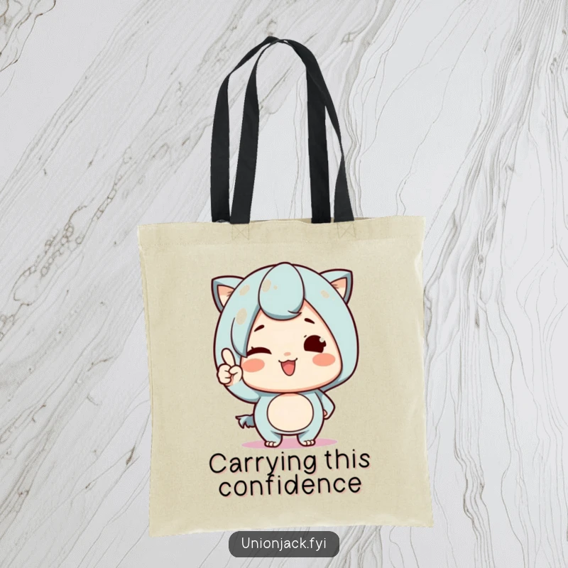 Funny Tote Bag: Cute character with a proud, confident wink and nod, perfect for carrying daily items with a touch of humor.