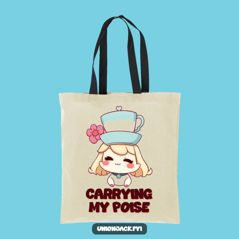 Funny Teacup Tote Bag: Character's Balancing Act - Carry Your Essentials with Whimsy, Great Funny Gift