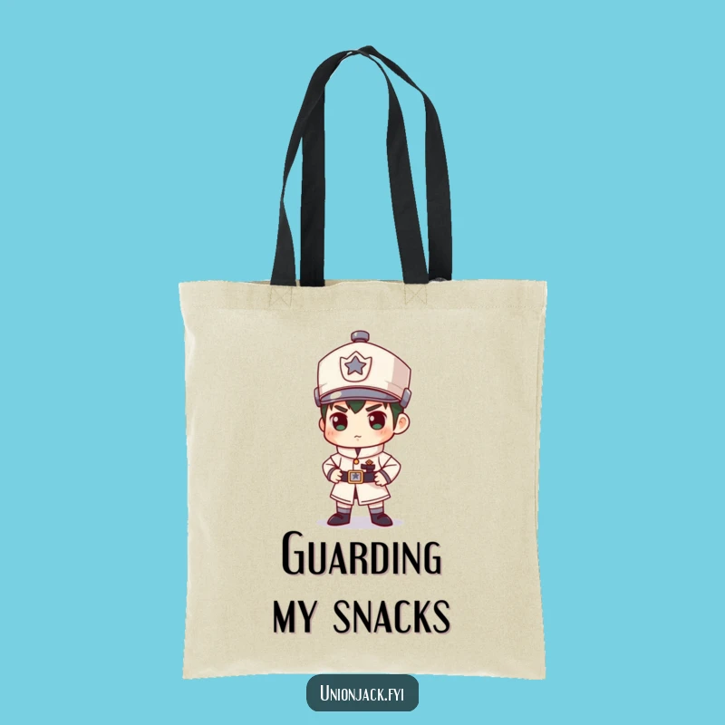 Funny Guard Duty Tote Bag: Character's Stiff Stance, Carry Your Humor Proudly!
